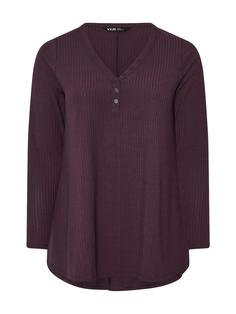 Yours Curve Purple Henley Ribbed Swing Blouse