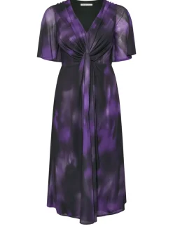 Yours Curve Purple London Knot Front Angel Sleeve Dress