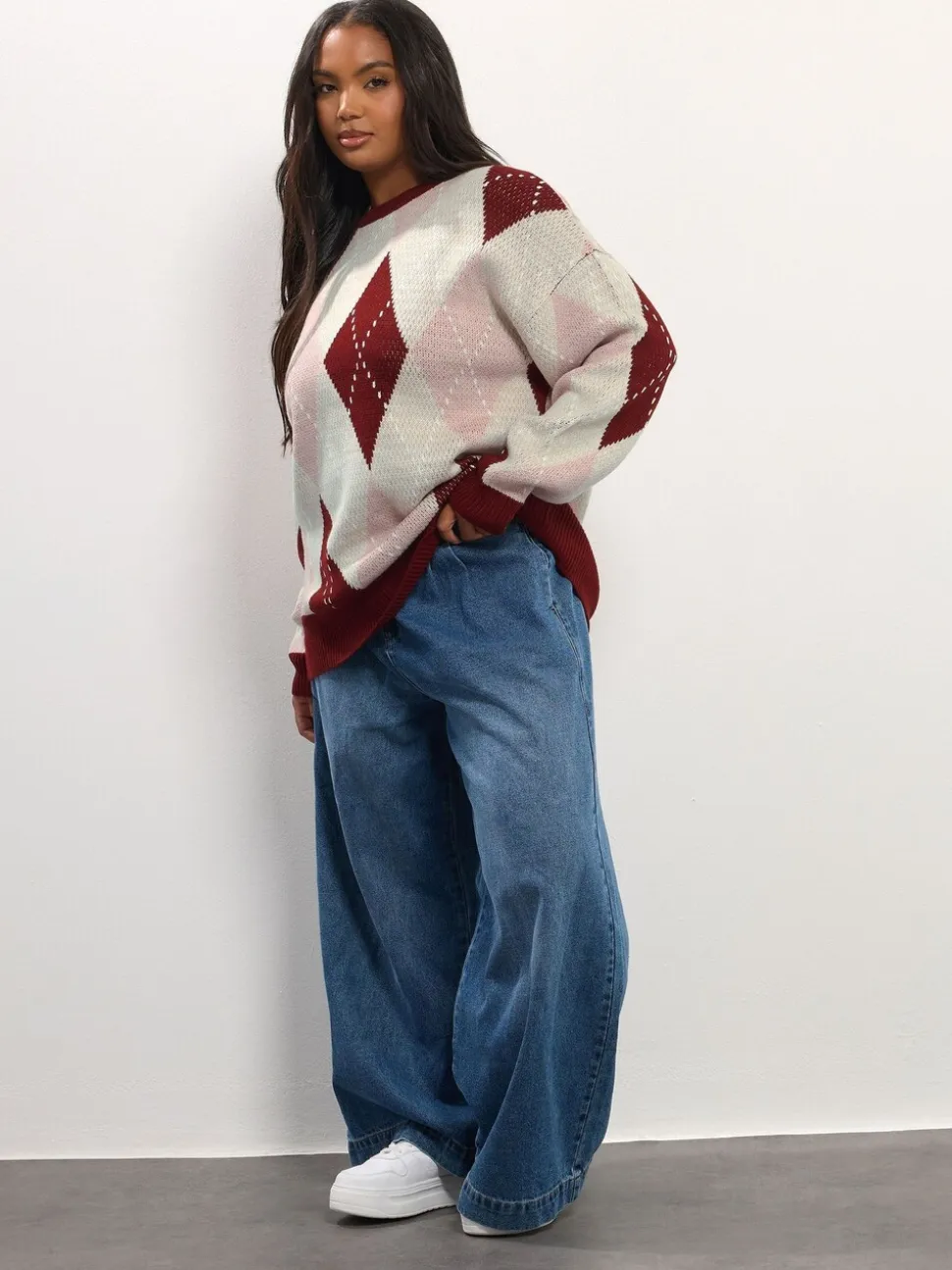 Yours Curve Red Argyle Jumper