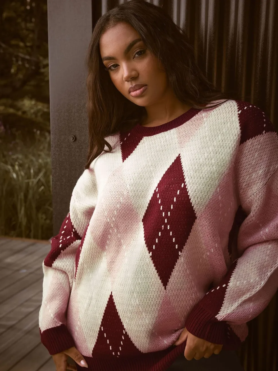 Yours Curve Red Argyle Jumper
