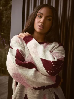 Yours Curve Red Argyle Jumper
