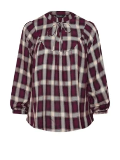Yours Curve Red Check Tie Neck Blouse