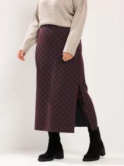 Yours Curve Red Checked Midi Ponte Skirt