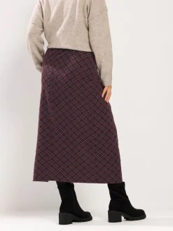 Yours Curve Red Checked Midi Ponte Skirt