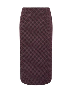 Yours Curve Red Checked Midi Ponte Skirt