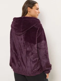 Yours Curve Red Faux Fur Zip Thru Hooded Fleece