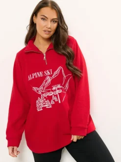 Yours Curve Red Half Zip Fleece