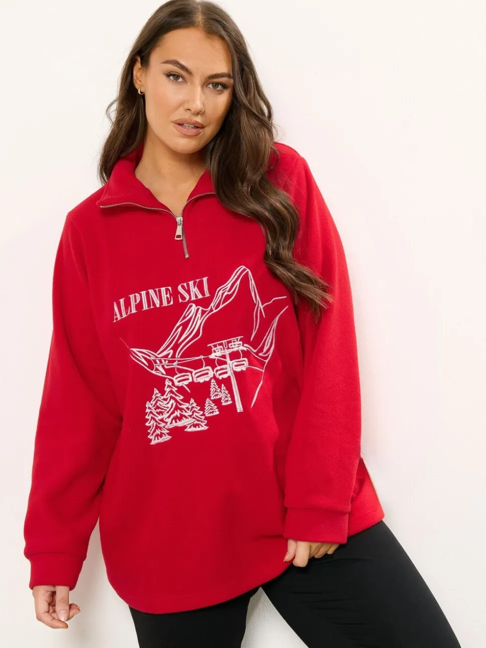 Yours Curve Red Half Zip Fleece