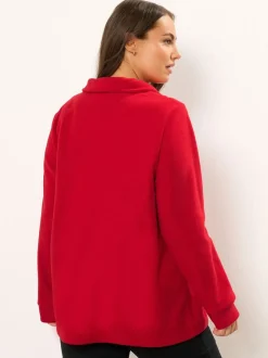 Yours Curve Red Half Zip Fleece