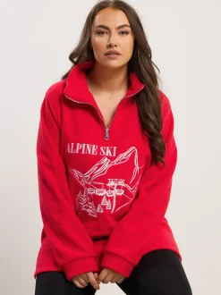 Yours Curve Red Half Zip Fleece