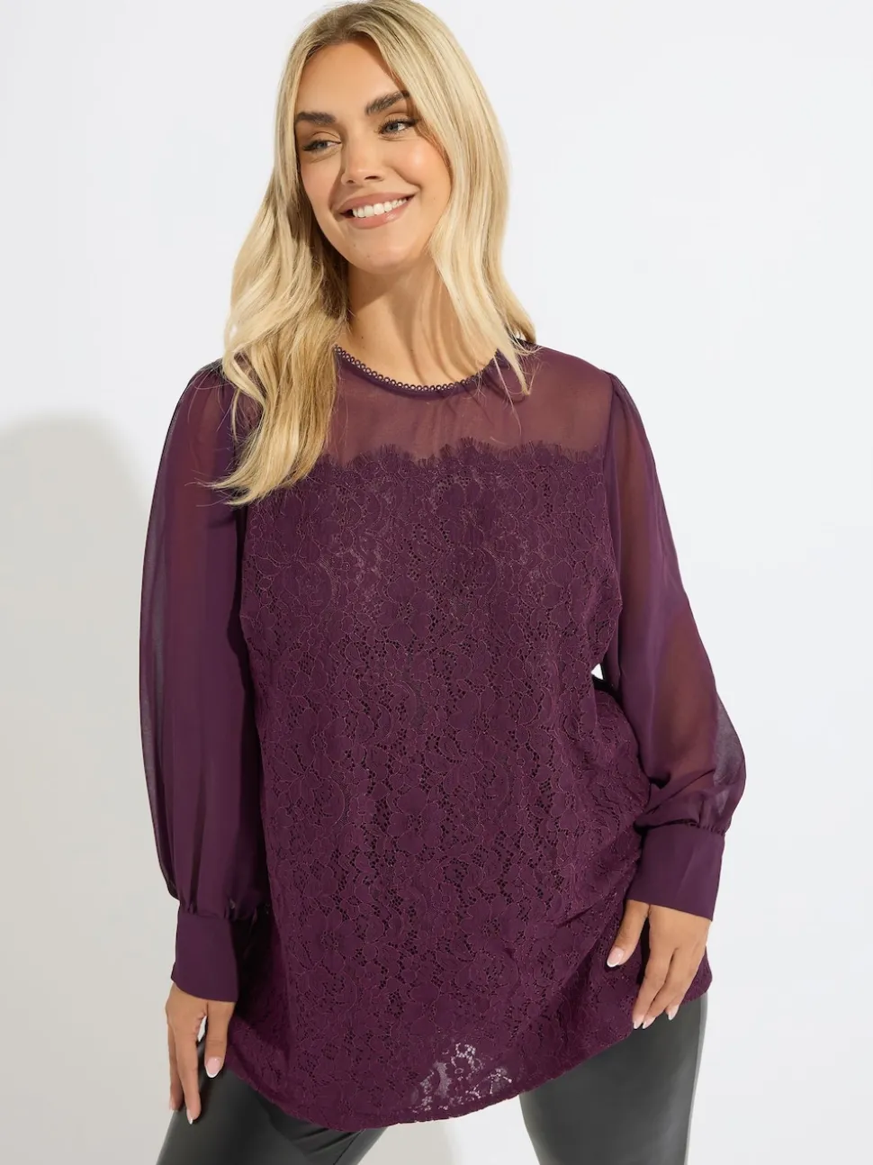 Yours Curve Red Lace Front Blouse
