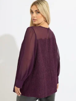 Yours Curve Red Lace Front Blouse