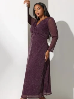 Yours Curve Red London Metallic Twist Front Maxi Dress