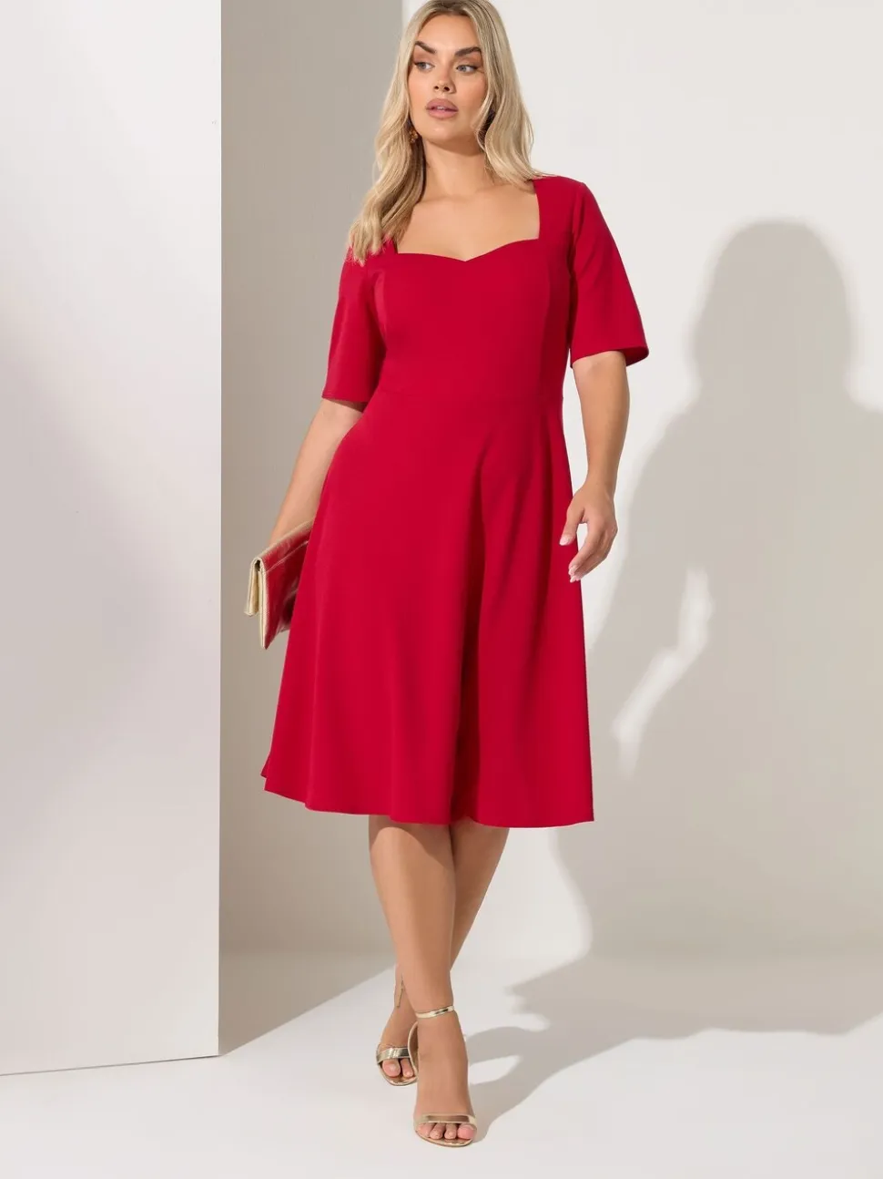 Yours Curve Red London Panelled Skater Dress