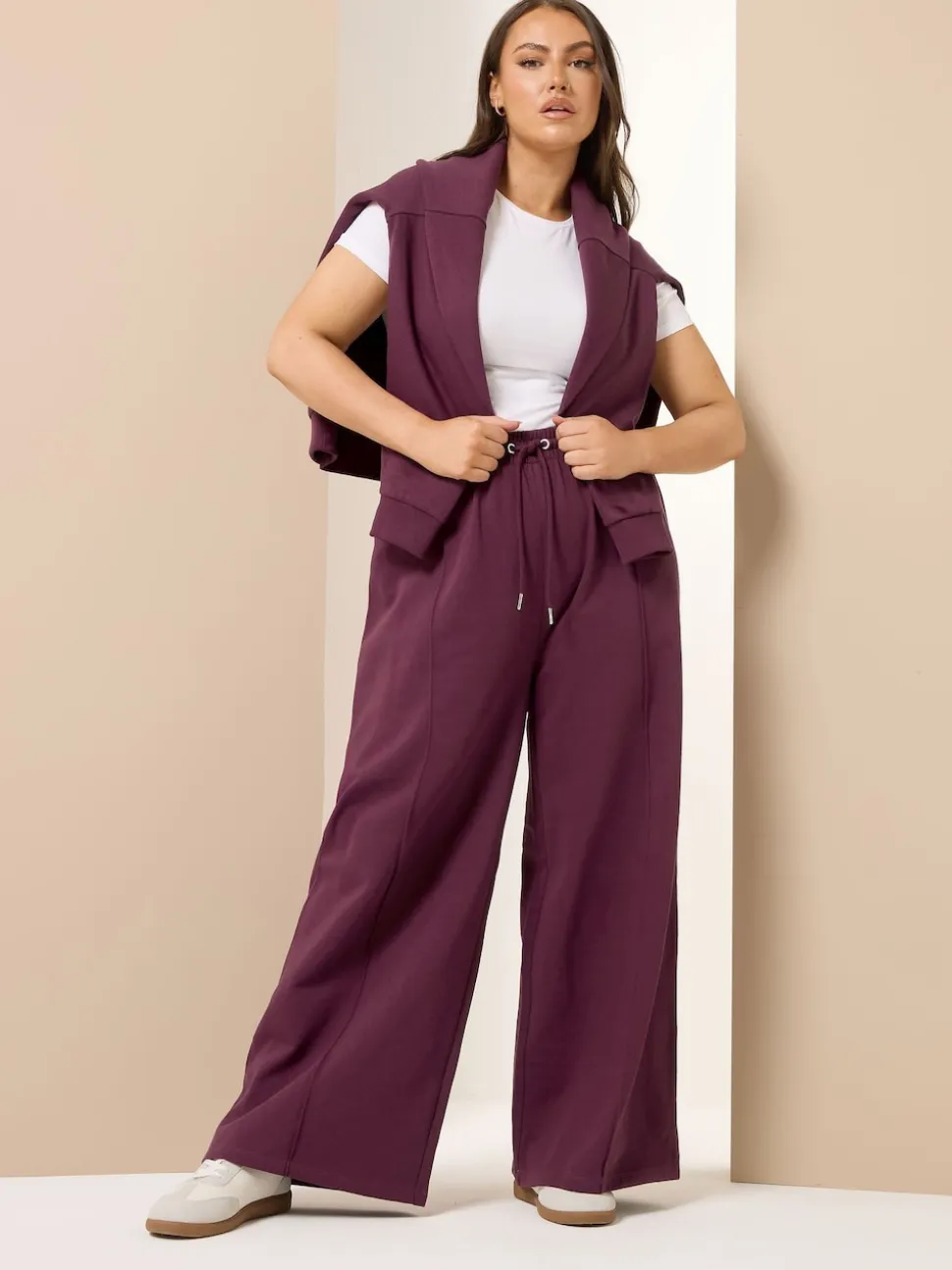Yours Curve Red Wide Fit Wide Leg Joggers