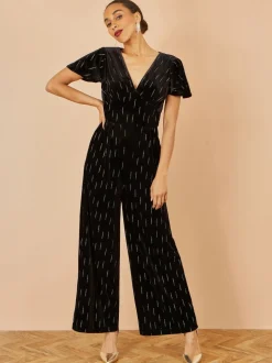 Yumi Black Foil Print Velvet Jumpsuit
