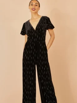 Yumi Black Foil Print Velvet Jumpsuit