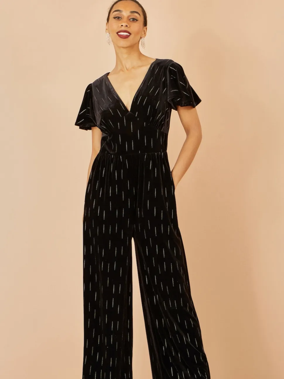 Yumi Black Foil Print Velvet Jumpsuit