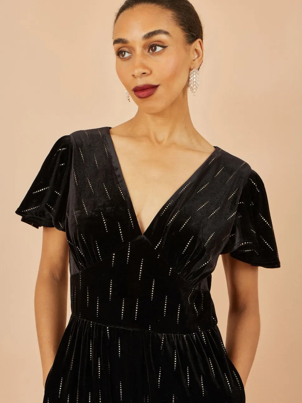 Yumi Black Foil Print Velvet Jumpsuit