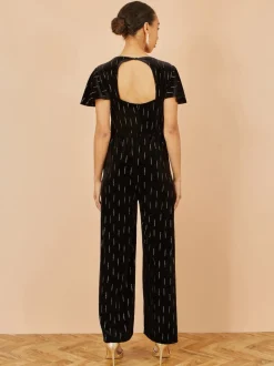 Yumi Black Foil Print Velvet Jumpsuit