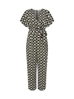 Yumi Black Geometric Print Wrap Jumpsuit