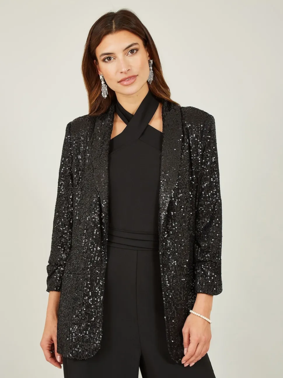Yumi Black Sequin Blazer With Pockets