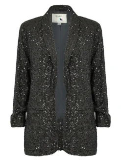 Yumi Black Sequin Blazer With Pockets