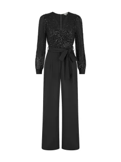 Yumi Black Sequin Jumpsuit With Long Sleeves