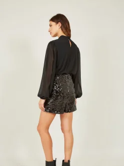 Yumi Black Sequin Mini Shorts