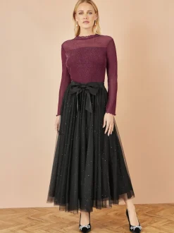 Yumi Black Sparkle Mesh Tulle Skirt With Satin Bow