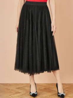 Yumi Black Sparkle Mesh Tulle Skirt