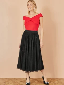 Yumi Black Sparkle Mesh Tulle Skirt