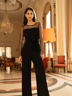Yumi Black Spot Mesh Stretch Jumpsuit