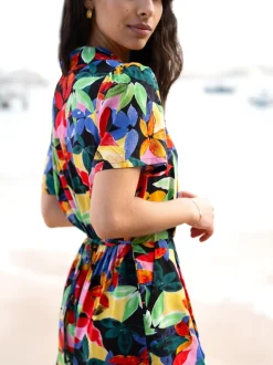 Yumi Black Tropical Leaf Print Playsuit
