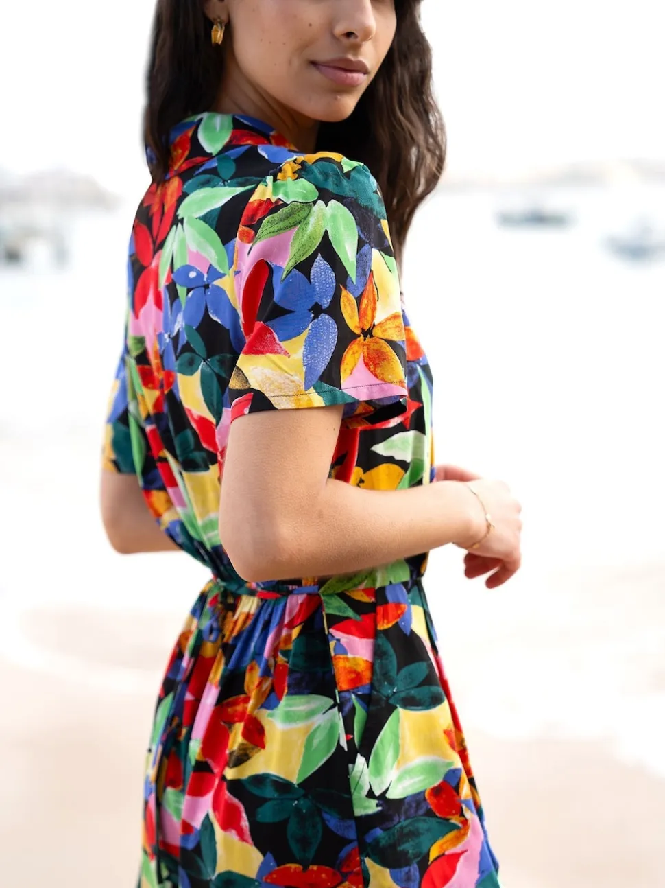 Yumi Black Tropical Leaf Print Playsuit