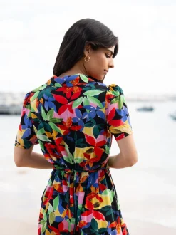 Yumi Black Tropical Leaf Print Playsuit