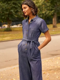 Yumi Blue 100% Cotton Denim Button Jumpsuit