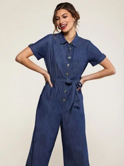 Yumi Blue 100% Cotton Denim Button Jumpsuit
