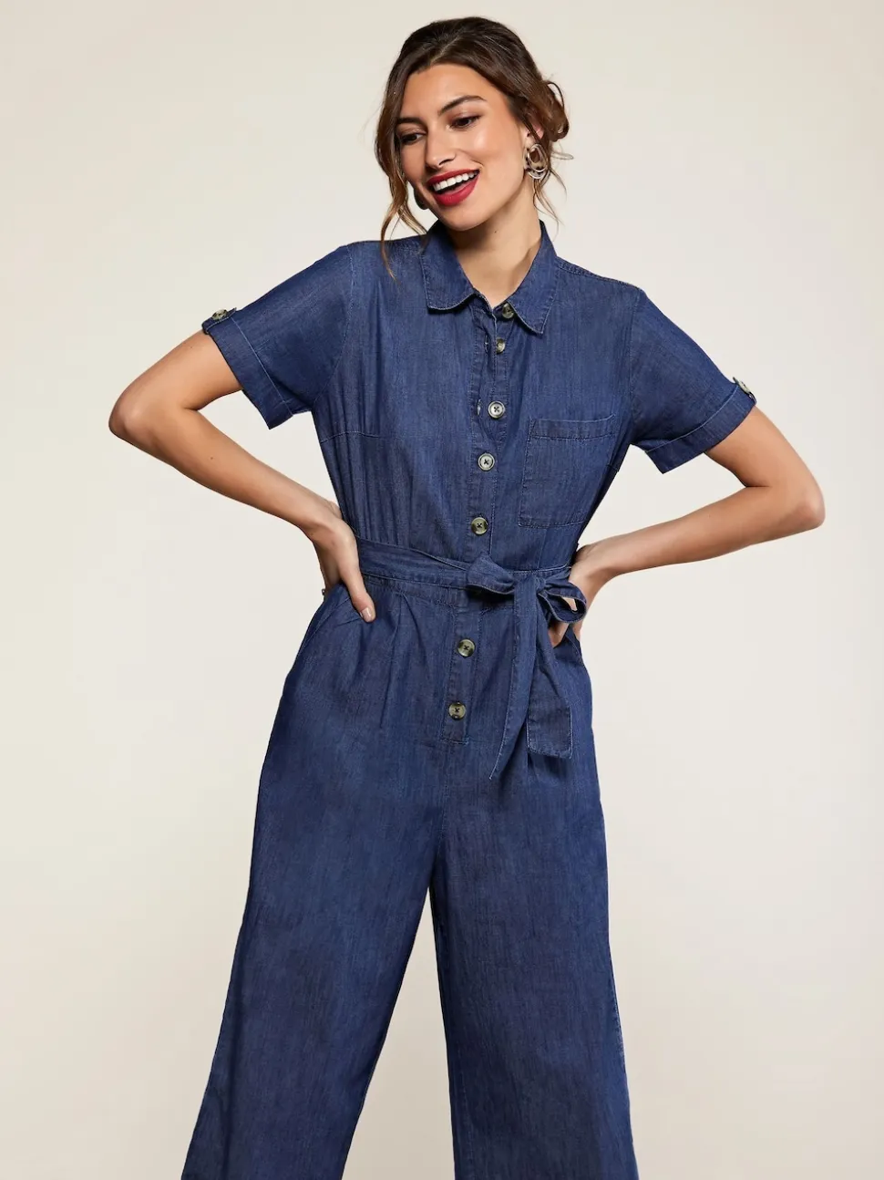 Yumi Blue 100% Cotton Denim Button Jumpsuit