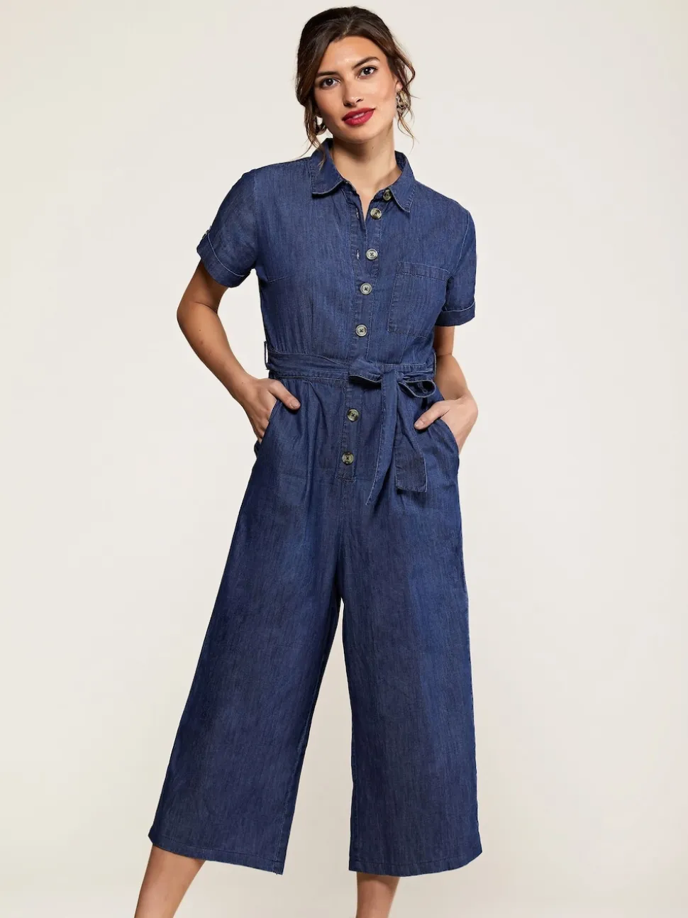 Yumi Blue 100% Cotton Denim Button Jumpsuit