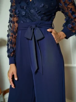 Yumi Blue Flower Appliqué Jumpsuit