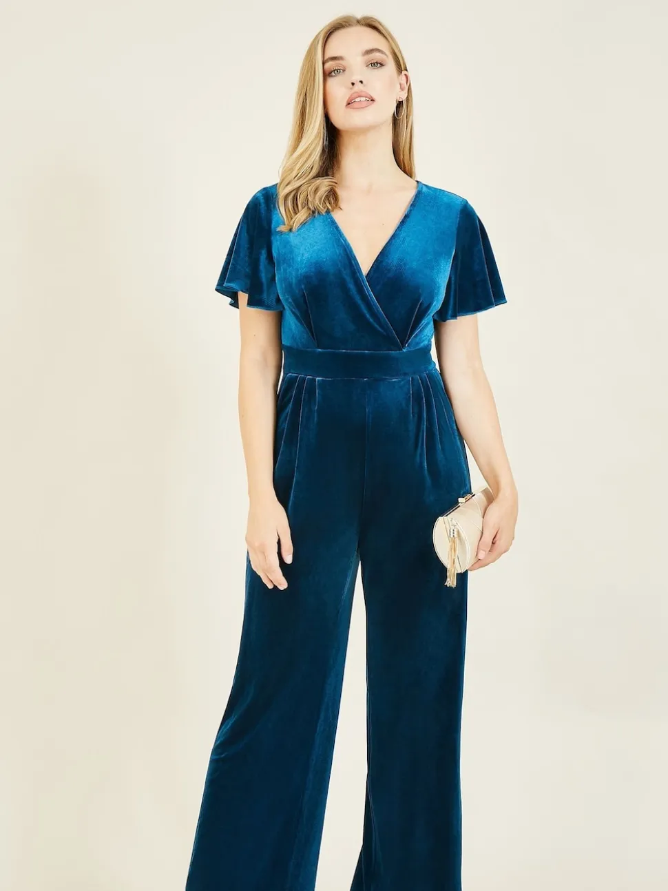 Yumi Blue Jumpsuit With Angel Sleeves