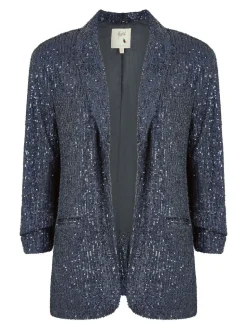 Yumi Blue Sequin Blazer With Pockets
