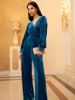Yumi Blue Velvet Long sleeve Jumpsuit