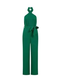 Yumi Green Cross Over Halter Neck Jumpsuit