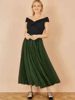 Yumi Green Mesh Heart Print Tulle Skirt