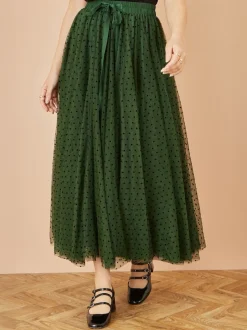 Yumi Green Mesh Heart Print Tulle Skirt