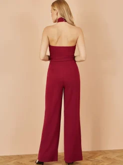 Yumi Red Cross Over Halter Neck Jumpsuit