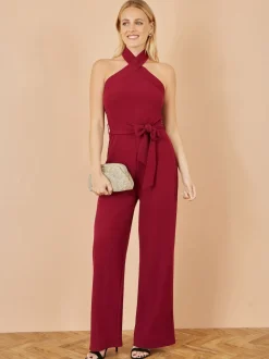 Yumi Red Cross Over Halter Neck Jumpsuit
