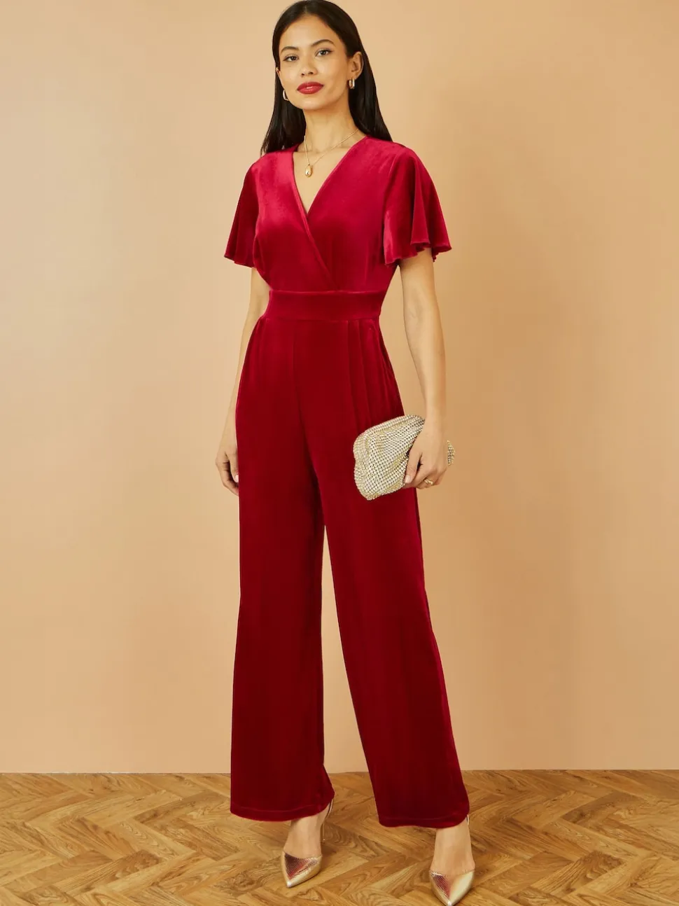 Yumi Red Jumpsuit With Angel Sleeves